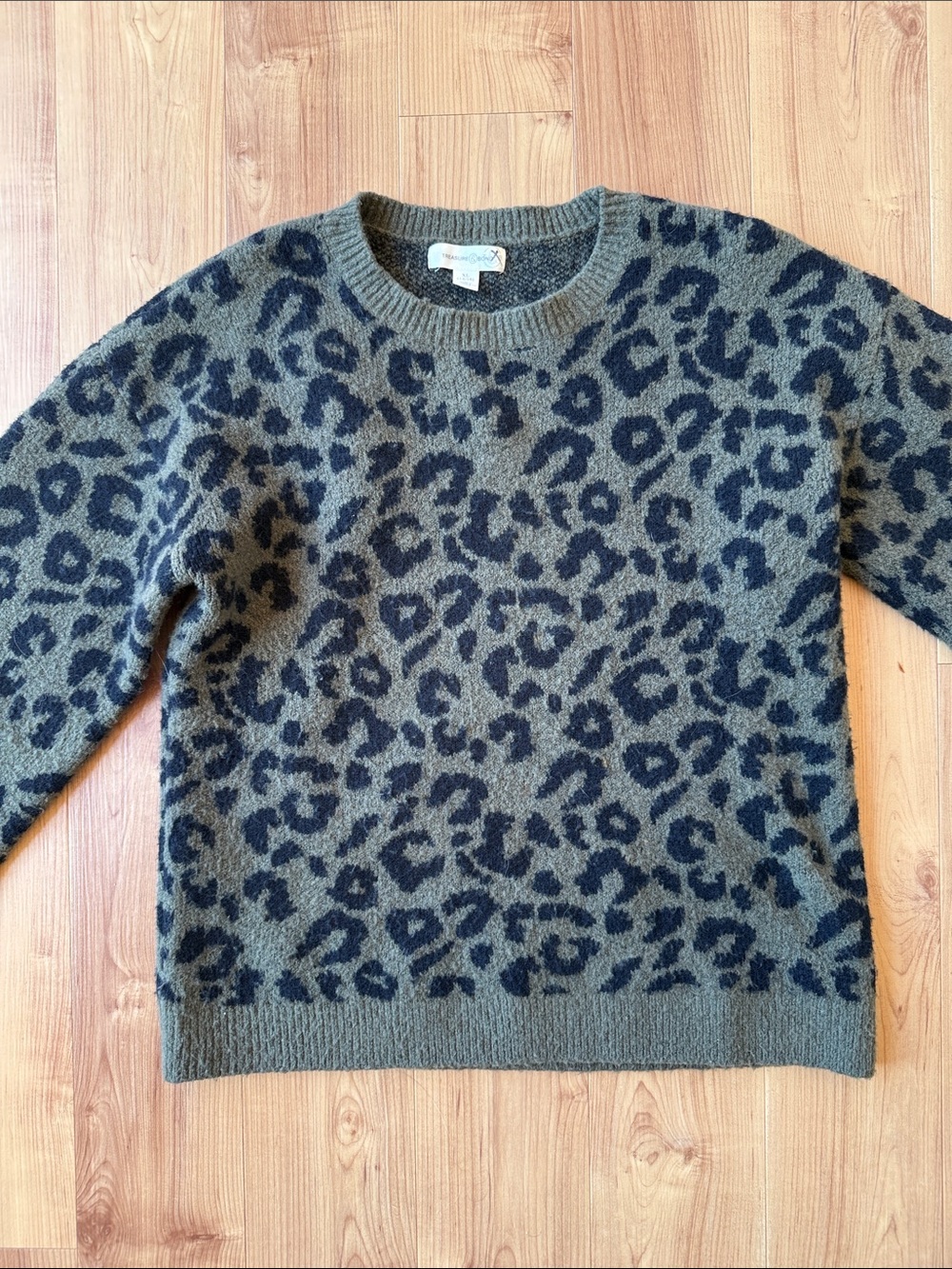 Treasure & Bond Olive and Black Leopard Crewneck Sweater